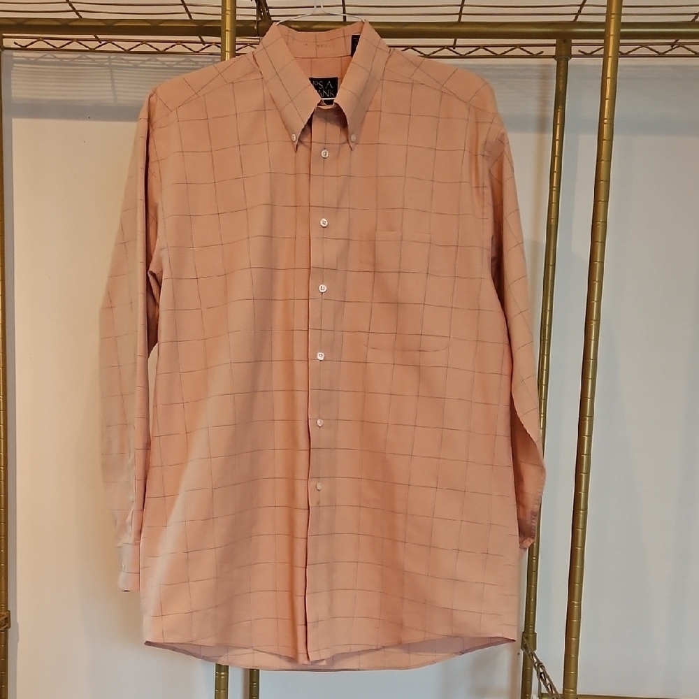 Jos. A. Bank Men's Peach Checkered Button Down Shirt, Sz M